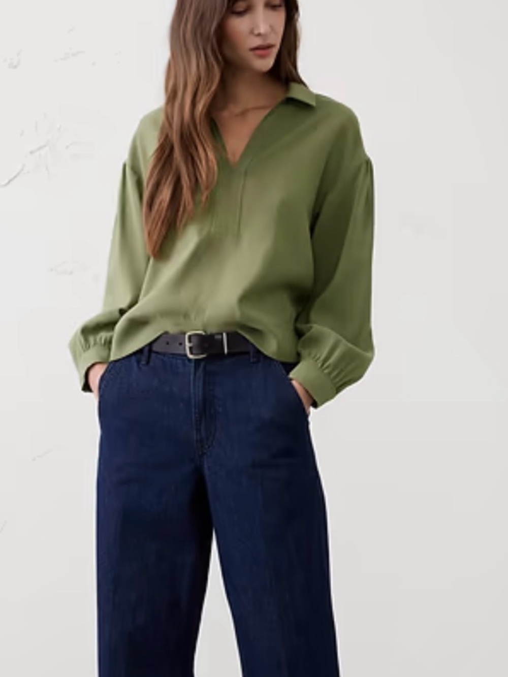 Banana Republic Factory Johnny Collar Twill Popover Top